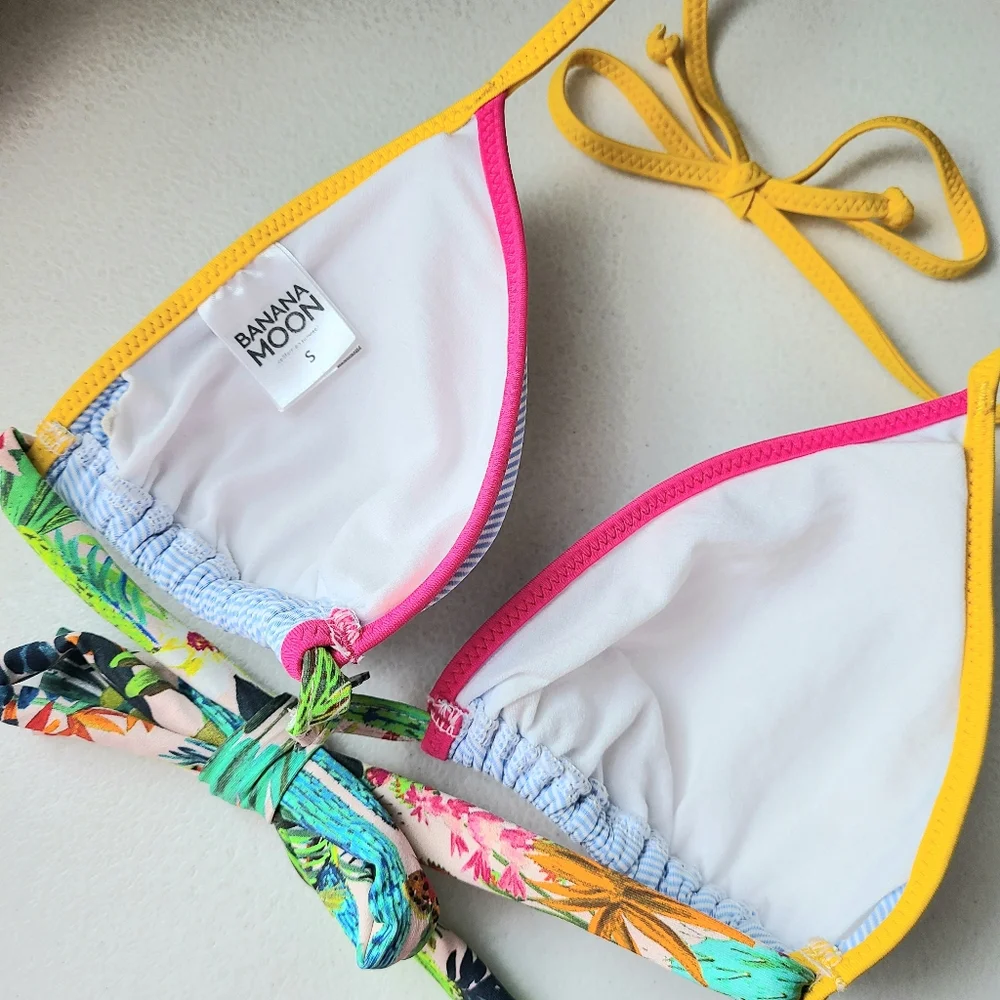 Banana Moon Blue Striped Floral Triangle Bikini Top